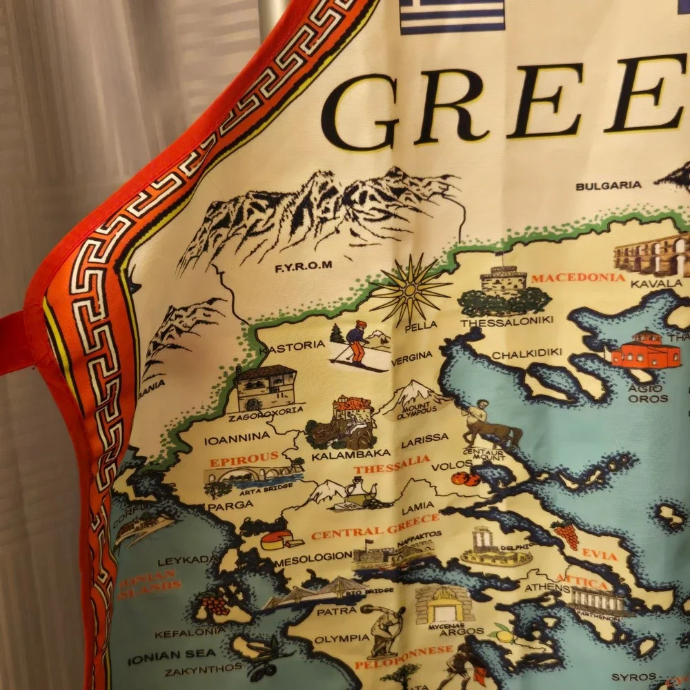 Kedima Greek Art Map of Greece Souvenir Apron Red Greek Key Border NWT